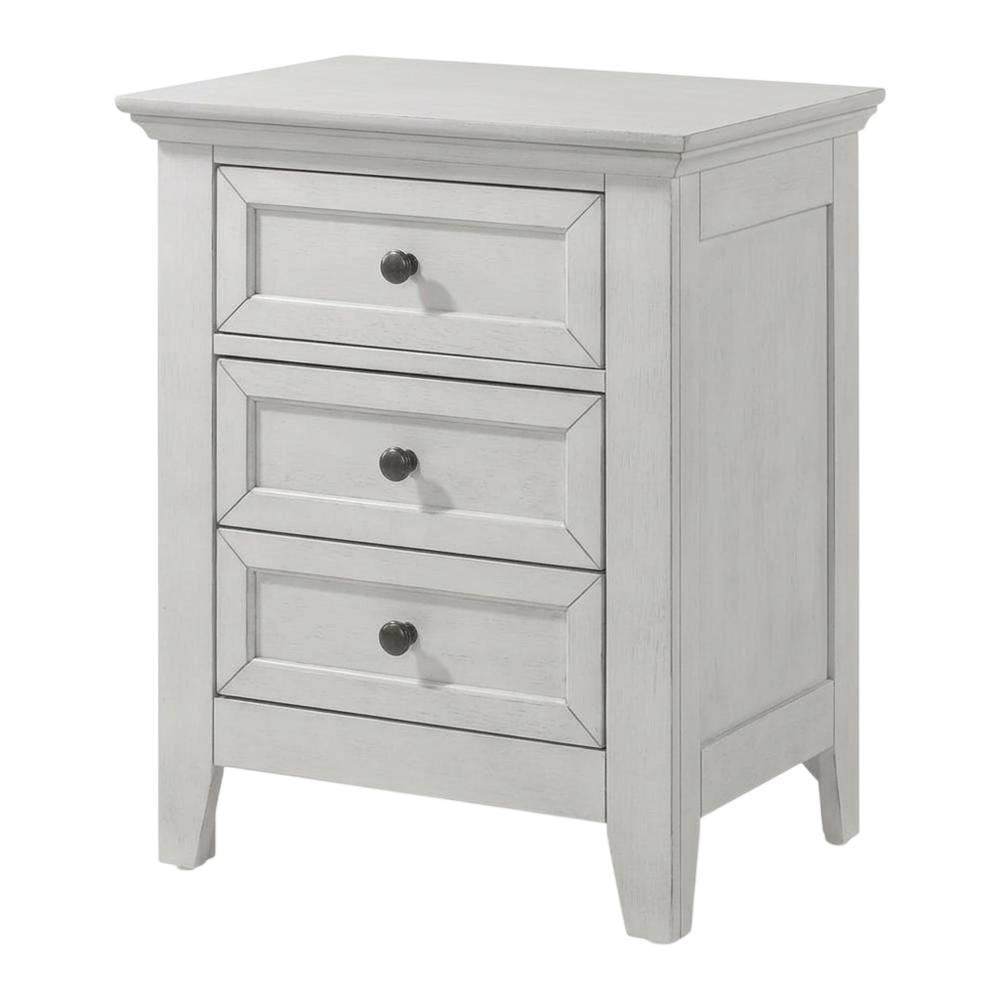 Rustic White Nightstand in Wood with 3 Drawers and Transitional Style