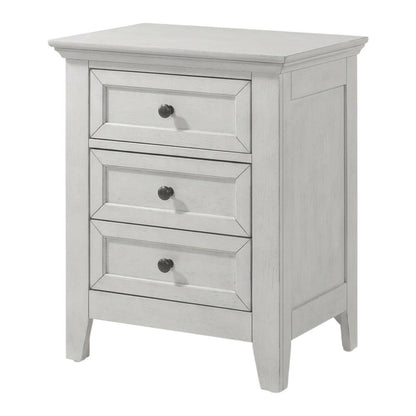 Rustic White Nightstand in Wood with 3 Drawers and Transitional Style