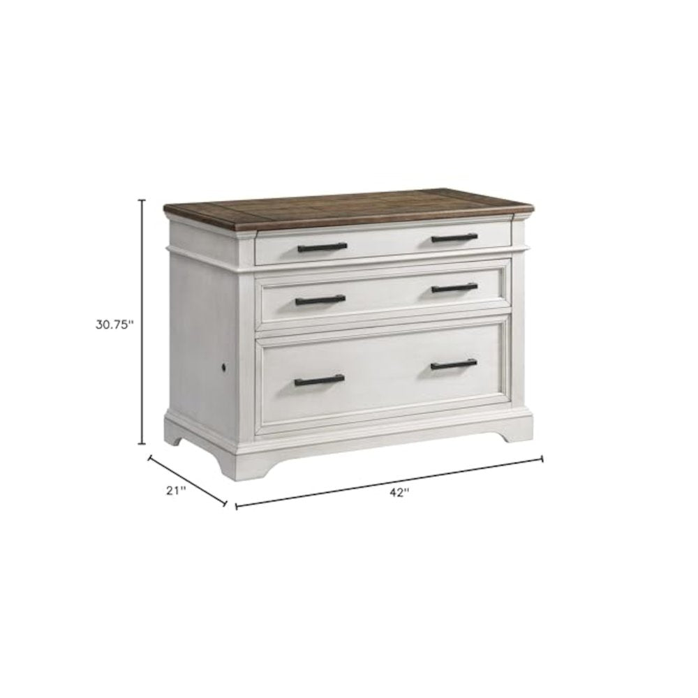 42" Lateral File Cabinet in Rustic White & French Oak