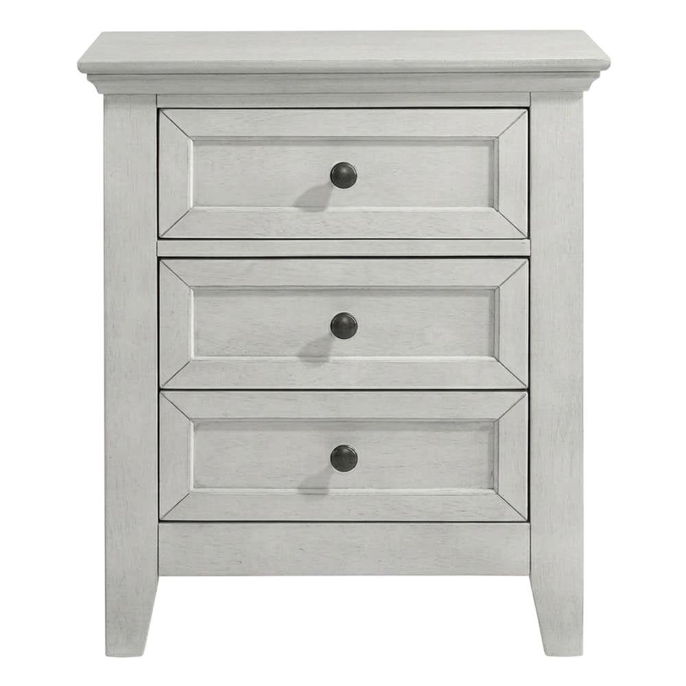 Rustic White Nightstand in Wood with 3 Drawers and Transitional Style