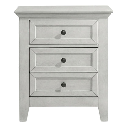 Rustic White Nightstand in Wood with 3 Drawers and Transitional Style