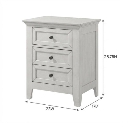 Rustic White Nightstand in Wood with 3 Drawers and Transitional Style