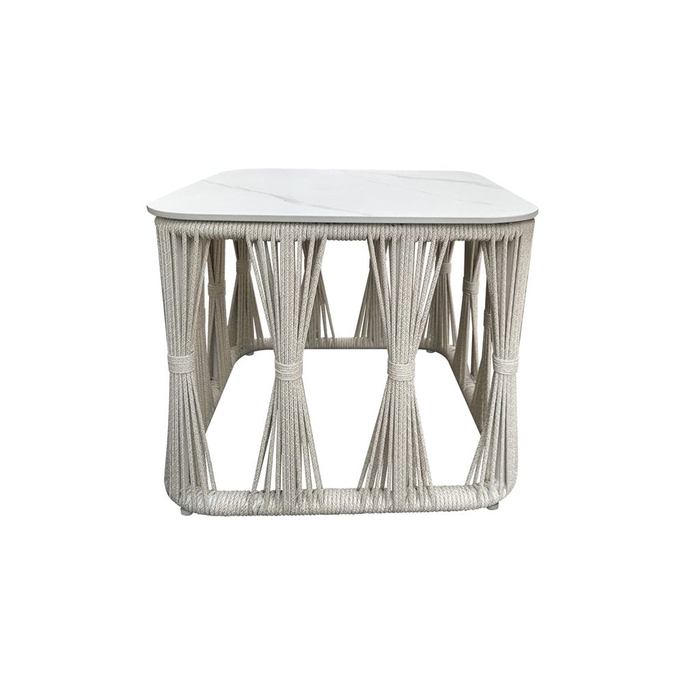 Intercon Alexa Outdoor Seating Side Table with Stone Top in White