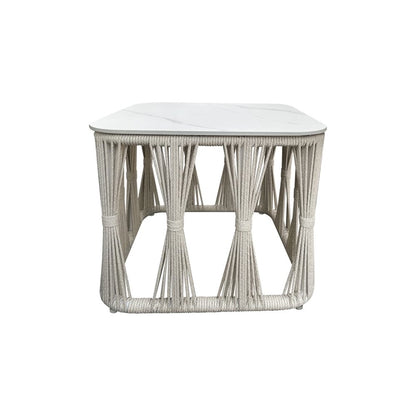 Intercon Alexa Outdoor Seating Side Table with Stone Top in White