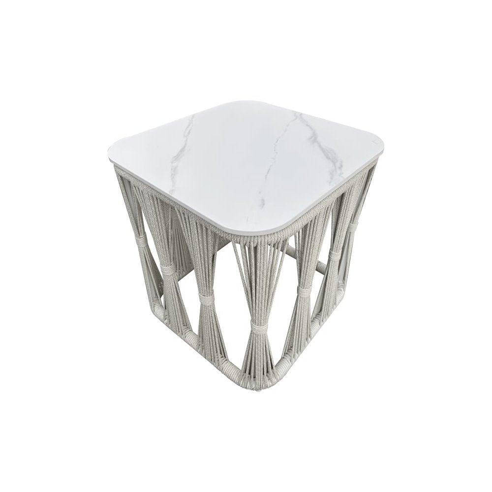 Intercon Alexa Outdoor Seating Side Table with Stone Top in White