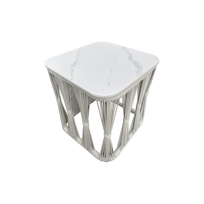 Intercon Alexa Outdoor Seating Side Table with Stone Top in White