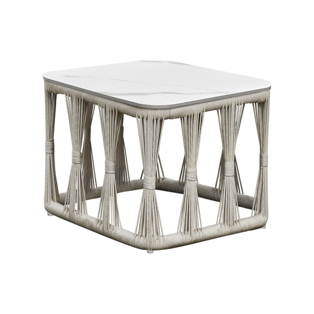Intercon Alexa Outdoor Seating Side Table with Stone Top in White