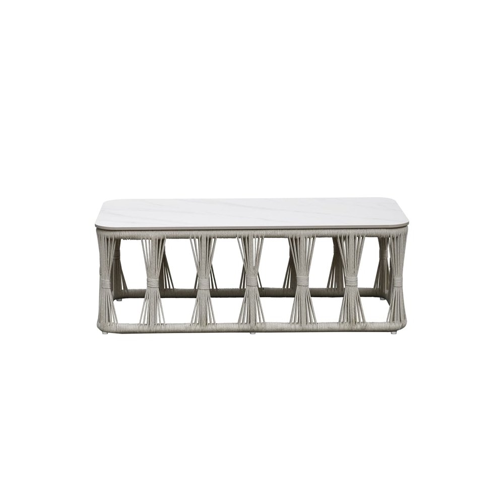 Intercon Alexa Outdoor Seating Coffee Table with Stone Top in White