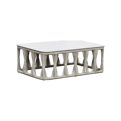 Intercon Alexa Outdoor Seating Coffee Table with Stone Top in White