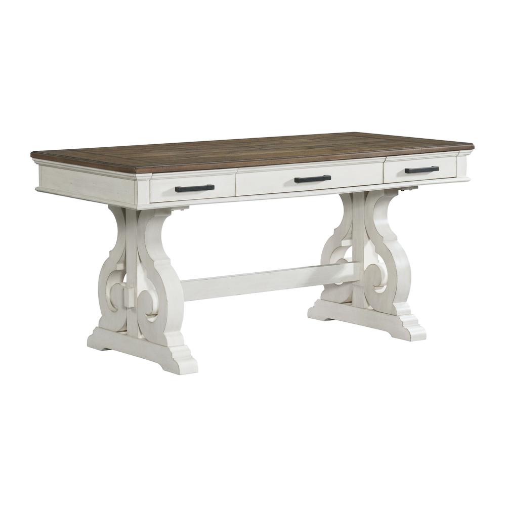 60" Writing Desk in Rustic White & French Oak