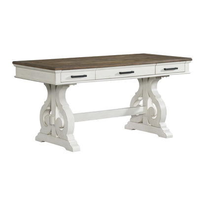 60" Writing Desk in Rustic White & French Oak