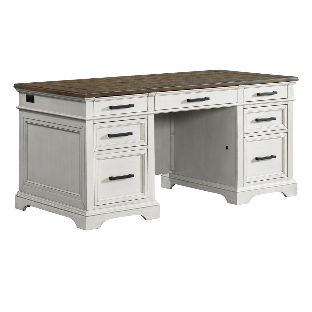 66" Executive Desk in Rustic White & French Oak