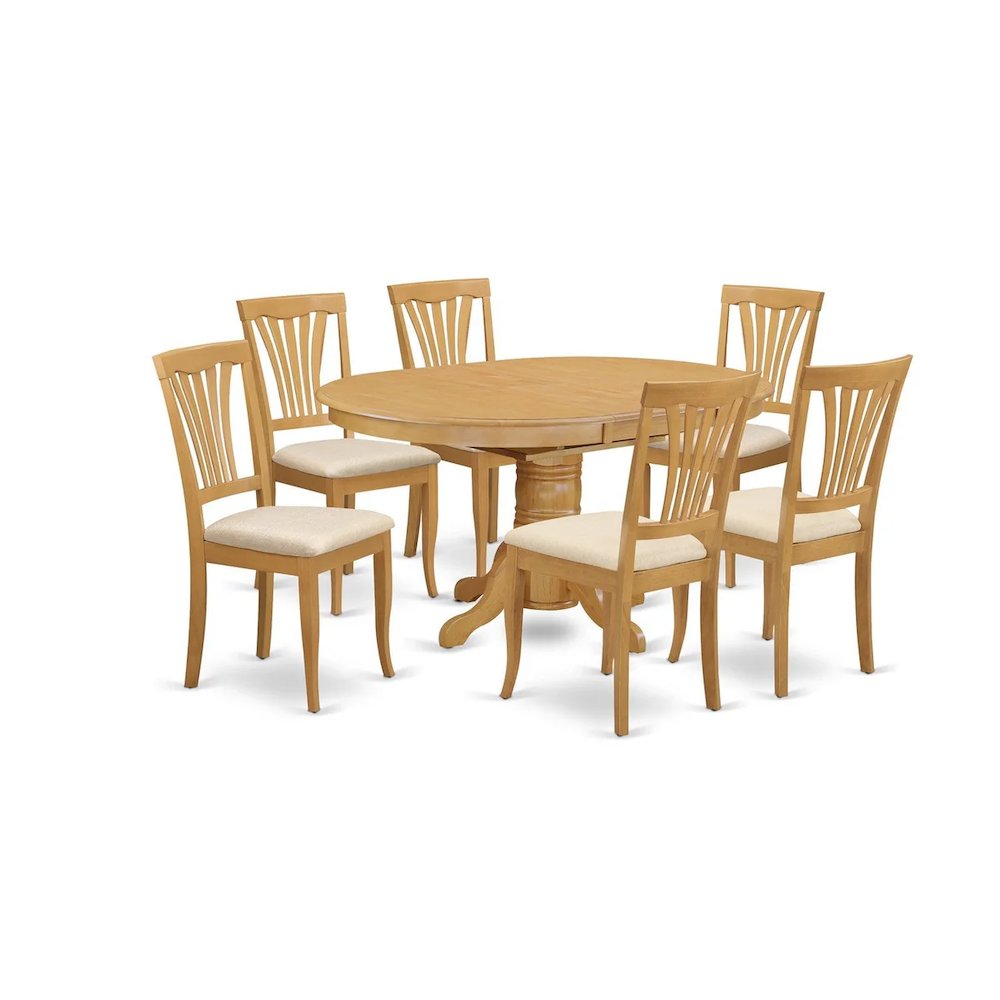 7 Pcs Dining Set Consist of an Oval Kitchen Table with Butterfly Leaf and 6 Linen Fabric Upholstered Chairs