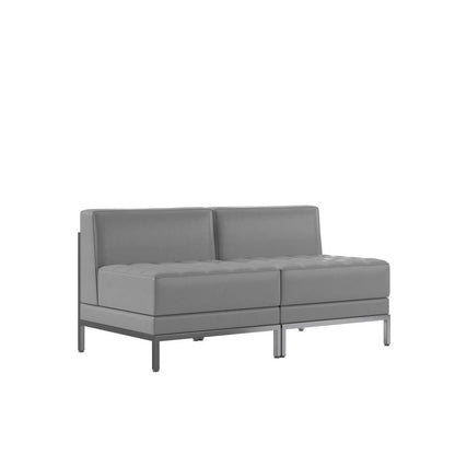HERCULES Imagination Series 2 Piece Gray LeatherSoft Waiting Room Lounge Set - Reception Bench