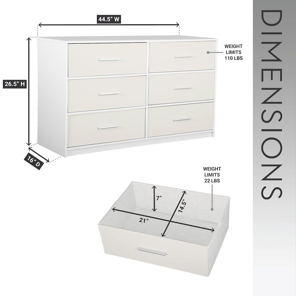 6-Drawer Dresser with Large Fabric Drawers, White