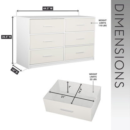 6-Drawer Dresser with Large Fabric Drawers, White