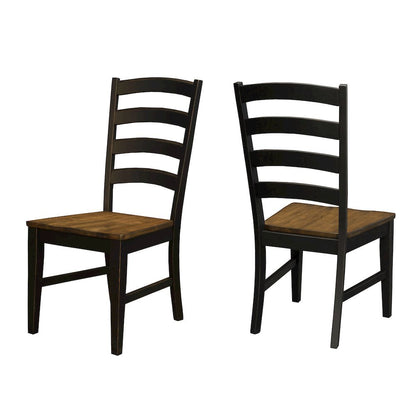Two-Tone Dining Chairs Set of 2 with Distressed Finish and Solid Rubberwood