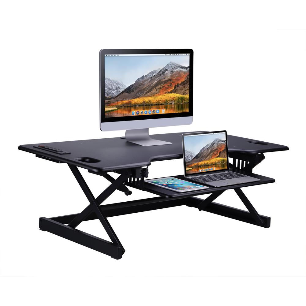 Rocelco 46" Height Adjustable Standing Desk Converter with Double Monitor Mount Stand BUNDLE