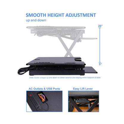 Rocelco 46" Height Adjustable Standing Desk Converter with Anti Fatigue Mat BUNDLE