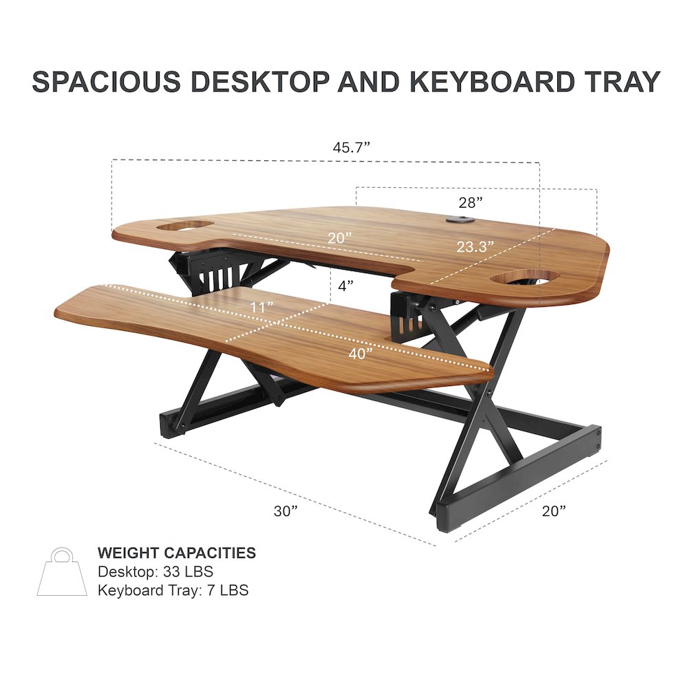 46" Height Adjustable Corner Standing Desk Converter