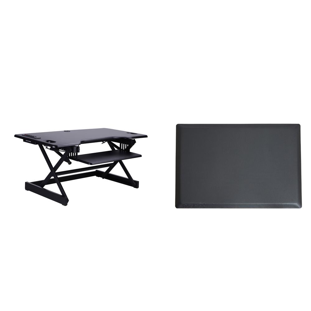 Rocelco 46" Height Adjustable Standing Desk Converter with Anti Fatigue Mat BUNDLE