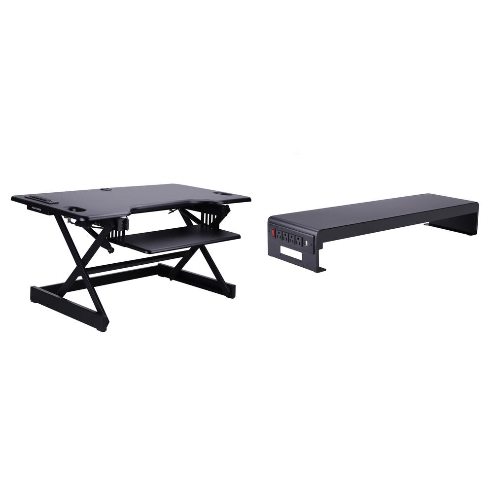 Rocelco 46" Height Adjustable Standing Desk Converter with Double Monitor Mount Stand BUNDLE