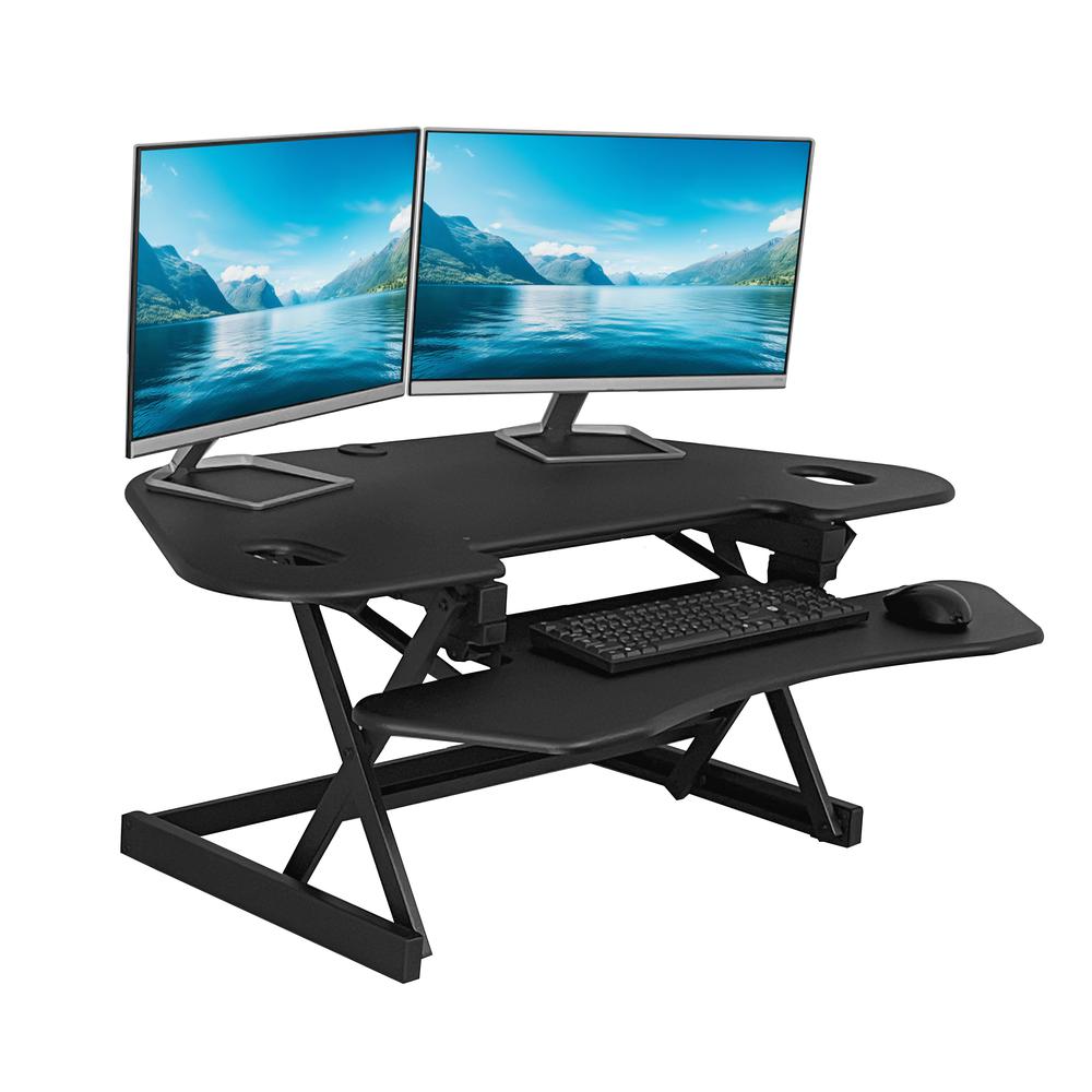 Rocelco 46" Height Adjustable Corner Standing Desk Converter with AC Outlet