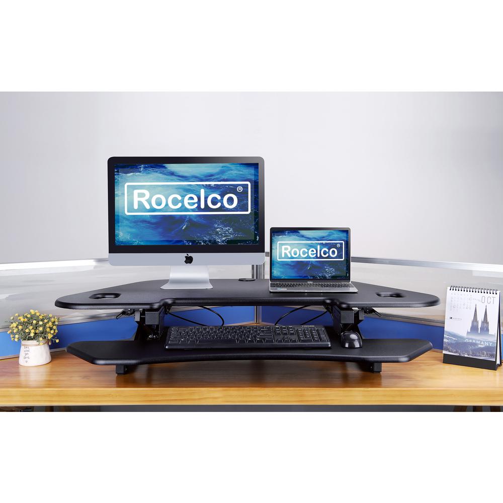 Rocelco 46" Height Adjustable Corner Standing Desk Converter with AC Outlet