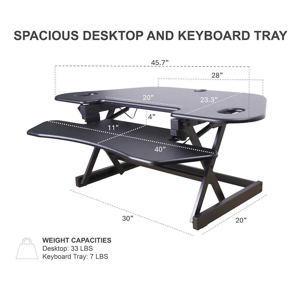 46" Height Adjustable Corner Standing Desk Converter