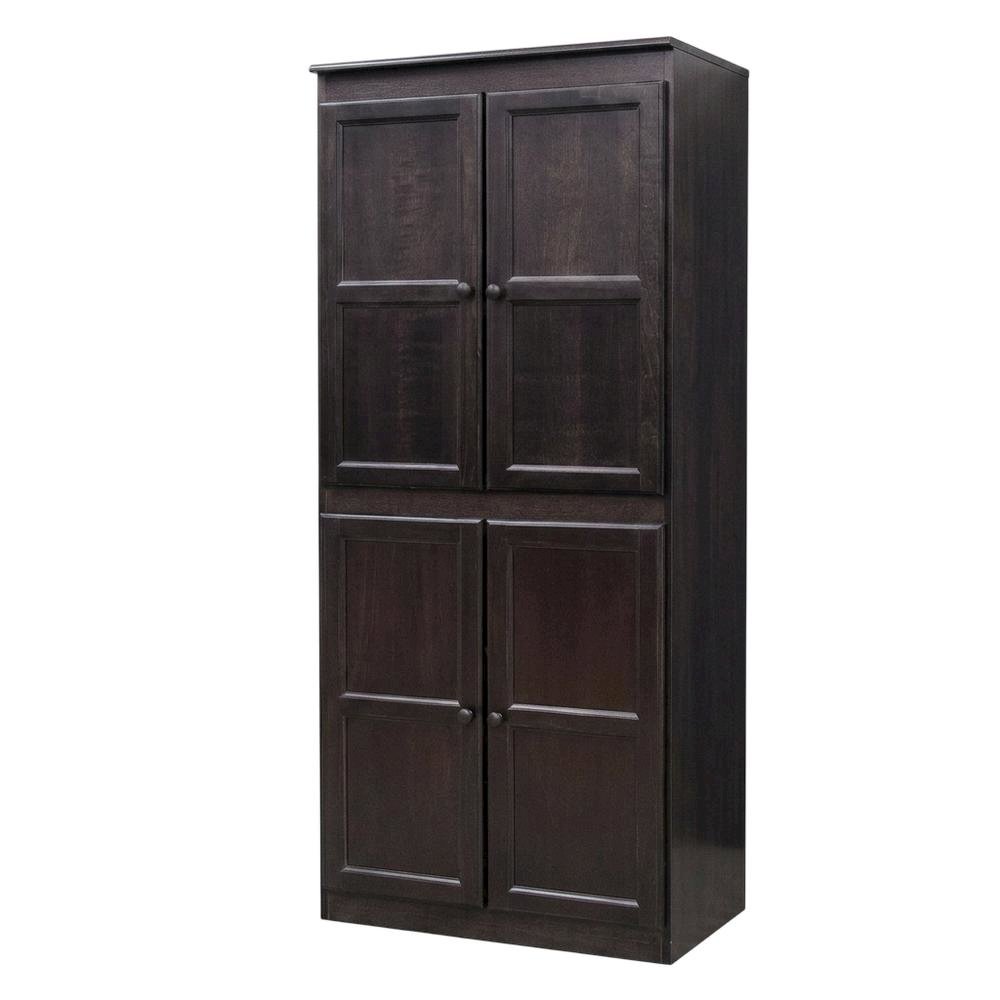 Espresso 5-Shelf Storage Cabinet, 30x72 Inch, Solid Wood, Self-Closing
