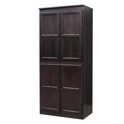 Espresso 5-Shelf Storage Cabinet, 30x72 Inch, Solid Wood, Self-Closing
