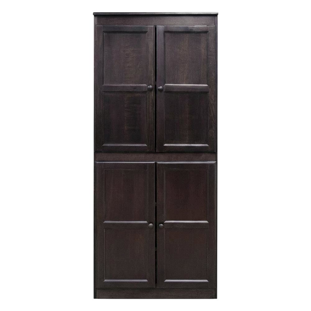 Espresso 5-Shelf Storage Cabinet, 30x72 Inch, Solid Wood, Self-Closing