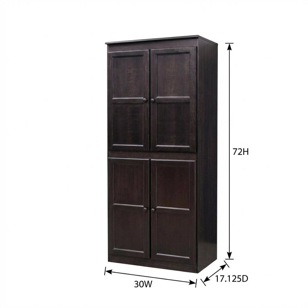 Espresso 5-Shelf Storage Cabinet, 30x72 Inch, Solid Wood, Self-Closing