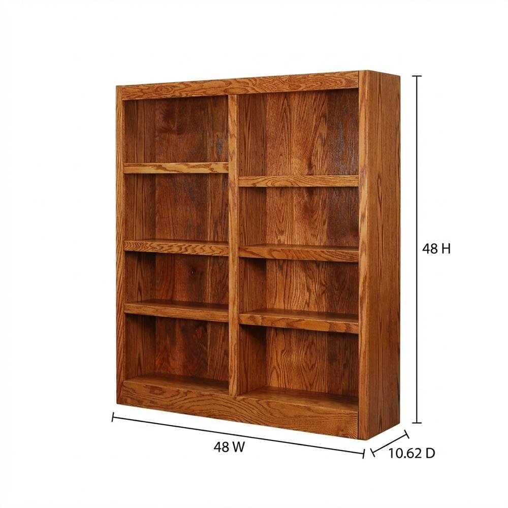 Double Wide Bookcase with 8 Shelves in Dry Oak Finish for Spacious Storage