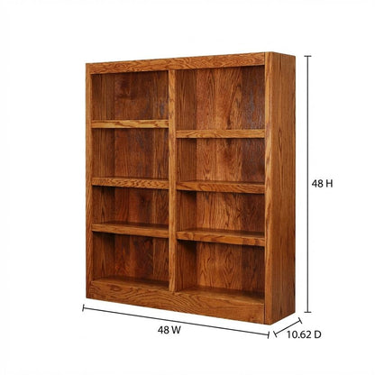Double Wide Bookcase with 8 Shelves in Dry Oak Finish for Spacious Storage