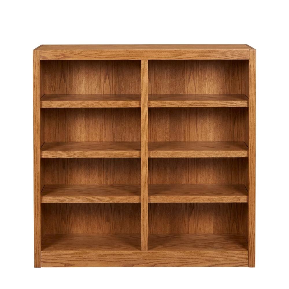 Double Wide Bookcase with 8 Shelves in Dry Oak Finish for Spacious Storage