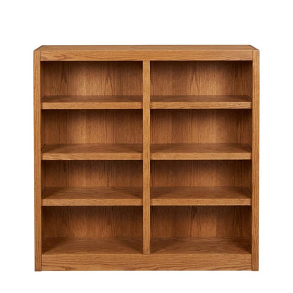 Double Wide Bookcase with 8 Shelves in Dry Oak Finish for Spacious Storage