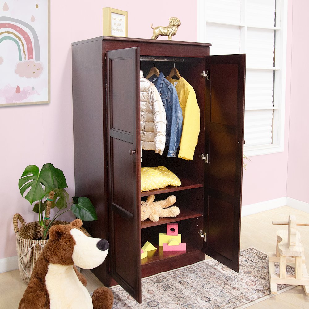 Armoire Wardrobe Closet with Doors, 2 Shelves,  Cherry Finish