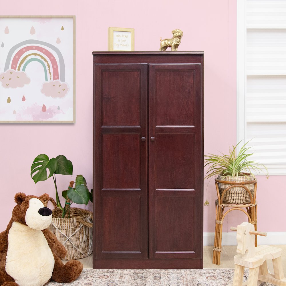 Armoire Wardrobe Closet with Doors, 2 Shelves,  Cherry Finish