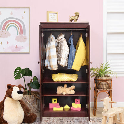 Armoire Wardrobe Closet with Doors, 2 Shelves,  Cherry Finish
