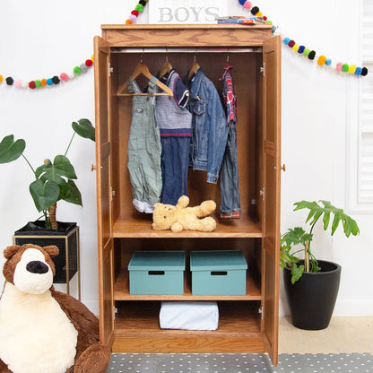 Armoire Wardrobe Closet with Doors, 2 Shelves, Oak Finish
