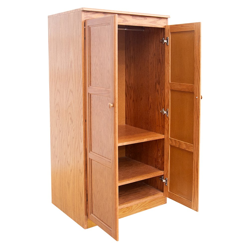 Armoire Wardrobe Closet with Doors, 2 Shelves, Oak Finish
