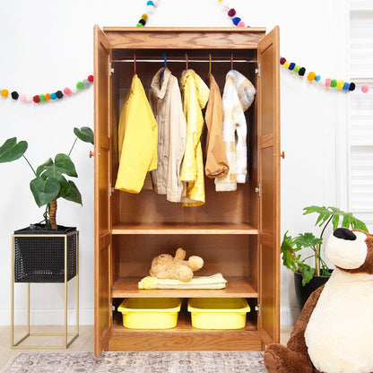Armoire Wardrobe Closet with Doors, 2 Shelves, Oak Finish