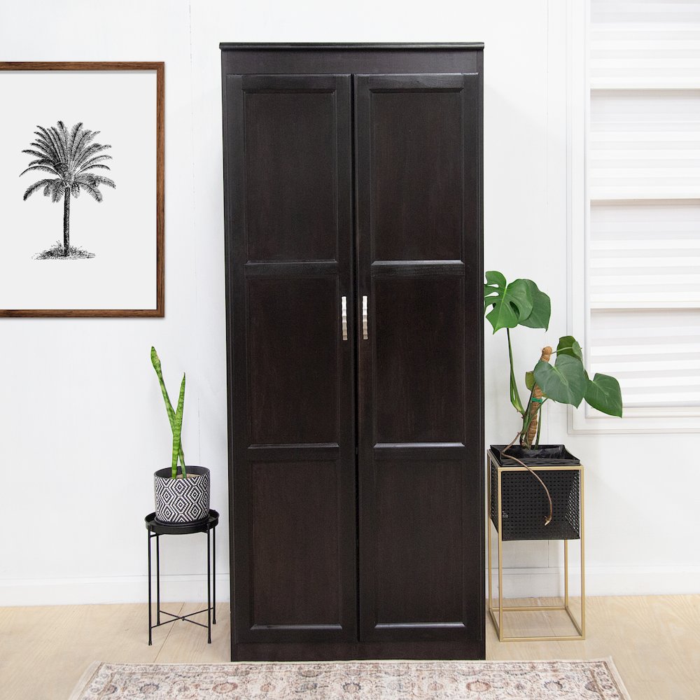 Armoire Wardrobe Closet with Doors, 2 Shelves, Espresso Finish