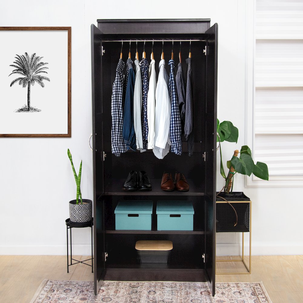 Armoire Wardrobe Closet with Doors, 2 Shelves, Espresso Finish