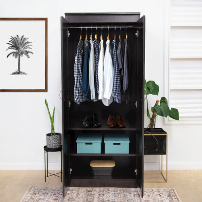 Armoire Wardrobe Closet with Doors, 2 Shelves, Espresso Finish