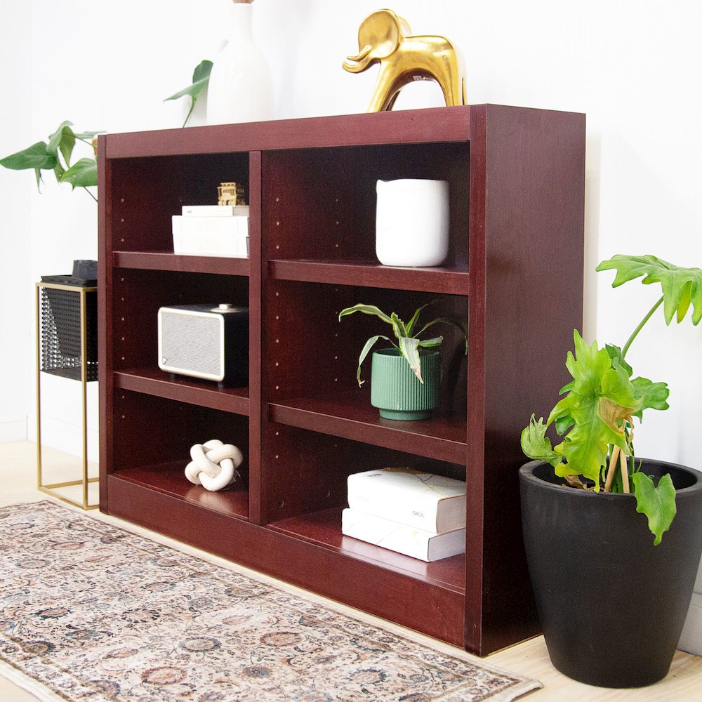 Concepts in Wood Double Wide Bookcase, 6 Shelves, Cherry Finish
