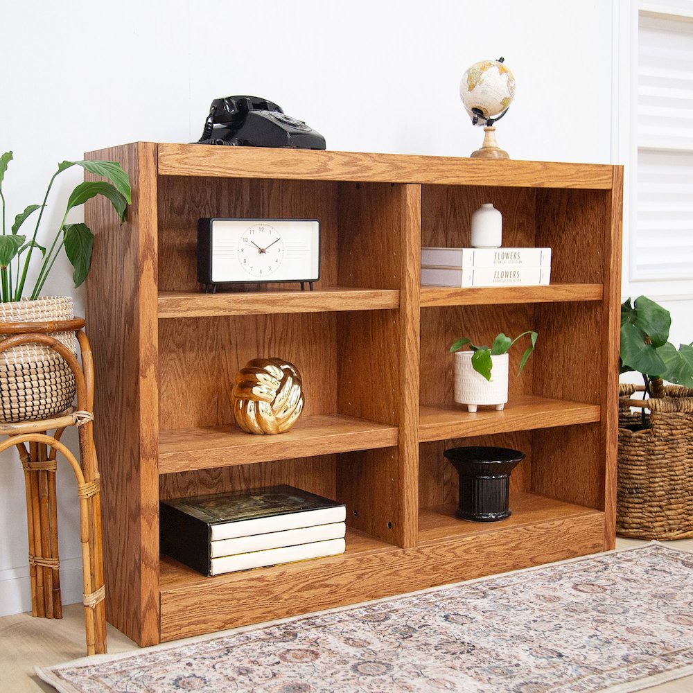 Concepts in Wood Double Wide Bookcase, 6 Shelves, Dry Oak Finish