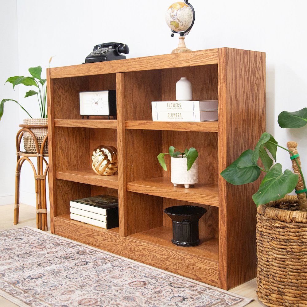 Concepts in Wood Double Wide Bookcase, 6 Shelves, Dry Oak Finish