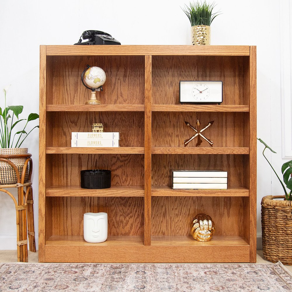 Concepts in Wood Double Wide Bookcase, 8 Shelves, Dry Oak Finish